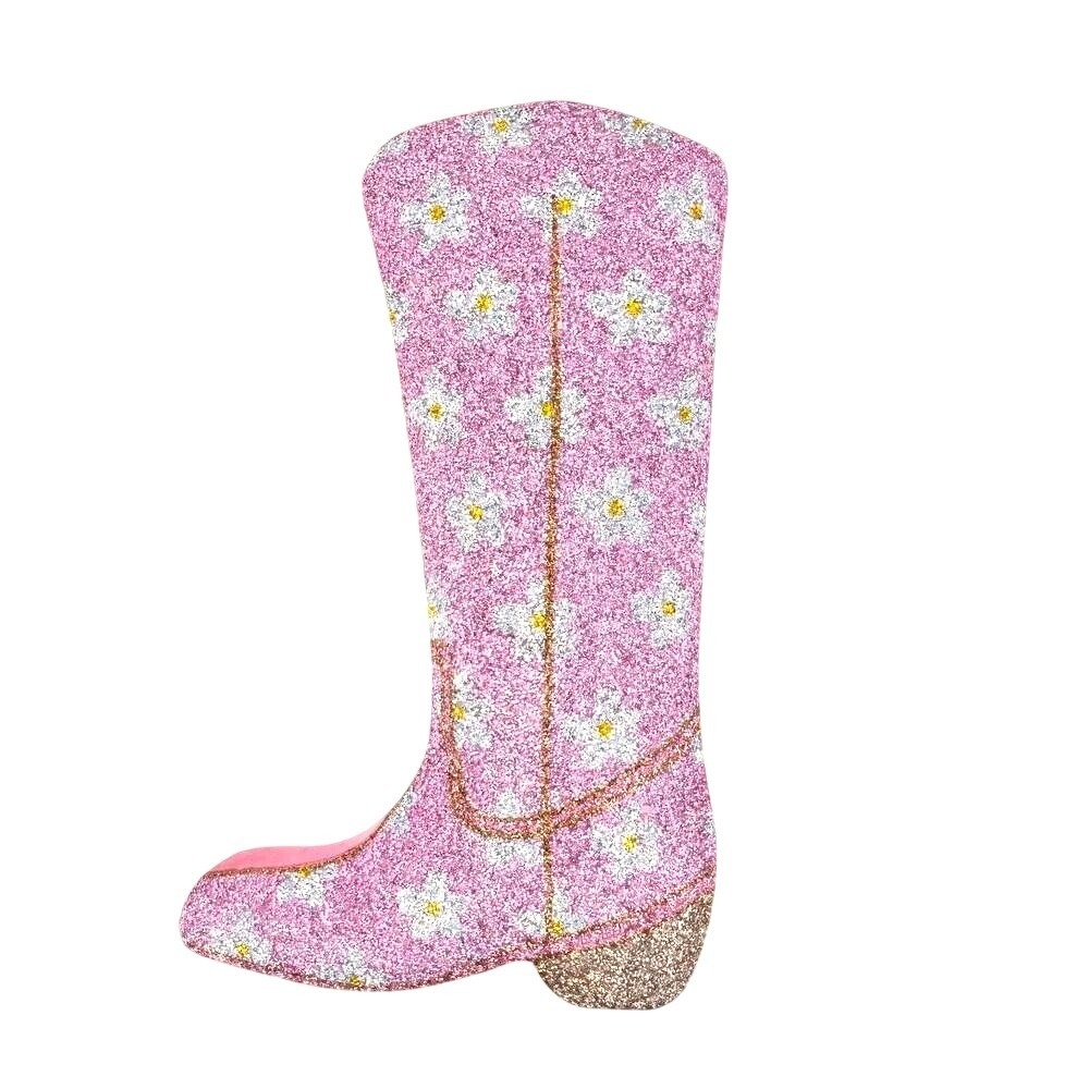 Sparkles Home Pink Glitter‎ Cowboy Boot Pillow Western Daisy Glam Decor Floral